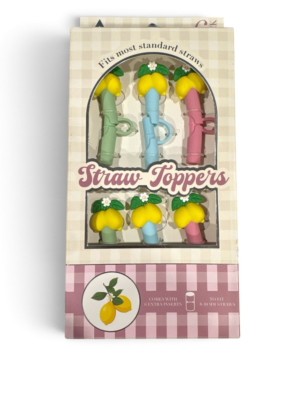 Lemon Straw Toppers - Pack of 6 (Green, Blue, Pink)
